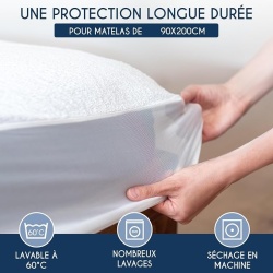 Protecție saltea impermeabilă Dreamzie, 90 x 200 cm, suprafață din bumbac moale, membrană poliuretan respirabilă, barieră antiacarieni, cu elastic de jur împrejur, Alb - Img 4