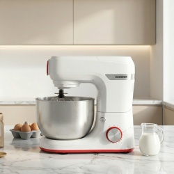 Robot de bucatarie Heinner HPM-1000WH, 1000W, miscare planetara, accesoriu masina de tocat si blender, bol 5.5 L, 10 viteze + pulse, Alb - Img 7