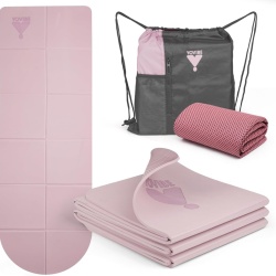 Saltea yoga și pilates profesională antialunecare YoVibe, 183 x 60 cm, pliabilă și impermeabilă, include prosop fitness și geantă de transport, roz