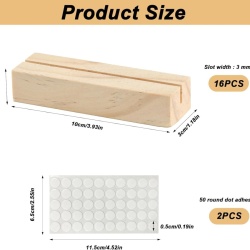 Set 16 Suporturi din Lemn pentru Carduri și Poze, Stand Mini din Lemn de Pin 10 x 3 x 2 cm, Fantă 3 mm, cu 2 Coli Autocolante, pentru Meniuri, Numere de Masă, Cărți de Vizită, Nunți și Petreceri - Img 6