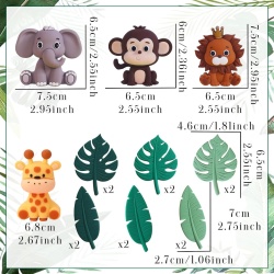 Set 16 Toppere Tort Tematică Junglă / Safari Sage Green, Figurine Animale (Leu, Elefant, Maimuță, Girafă) și Frunze Tropicale, Decorațiuni Tort pentru Petrecere Copii, Botez și Baby Shower - Img 7