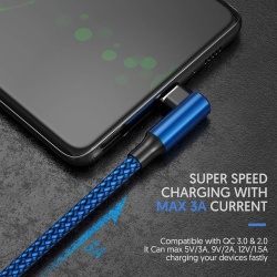 Set 2 Cabluri USB la USB-C la 90 Grade, Unghi Drept, Încărcare Rapidă Fast Charge, Înveliș Textil Nailon Împletit, Lungime 2 m, Negru - Img 2