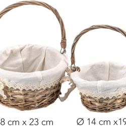 Set 2 Coșuri din Răchită Împletită Ideen mit Herz, Căptușeală Textilă Detașabilă cu Dantelă Croșetată, Mânere Mobile, Stil Shabby Chic / Vintage - Img 6