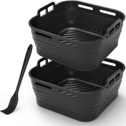 Set 2 Forme din Silicon Termorezistent Typec Home pentru Friteuză cu Aer Cald cu Pensulă pentru Ulei Inclusă, Tăvițe Reutilizabile Antiaderente, Mânere Laterale, Fără BPA