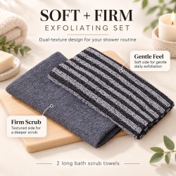 Set 2 Prosoape Exfoliante pentru Corp Yiclick, Lungime 101 cm, Textură Dublă (Rugos & Moale), Spumare Bogată, Curățare Spate și Drenaj Limfatic, Potrivite pentru Piele Sensibilă și Normală - Img 7