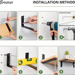 Set 2 Suporturi Metalice pentru Polițe SAYAYO Heavy Duty, Fier Masiv Grosime 5 mm, Profil L 300 x 150 mm, Încărcare până la 50 kg, Vopsire Negru Mat, Kit Complet de Montaj Inclus - Img 6