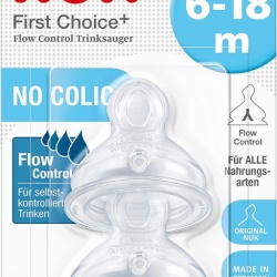 Set 2 Tetine Ortodontice din Silicon NUK First Choice+ Flow Control, 6-18 Luni, Sistem Anti-Colici, Fără BPA