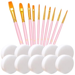 Set 20 Piese pentru Machiaj și Pictură pe Față: 10 Pensule Artistice Diverse Mărimi și 10 Bureți de Machiaj, Peri din Nailon Fin, pentru Copii și Adulți