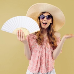 Set 24 evantaie pentru nuntă din lemn și hârtie albă, evantaie pliabile personalizabile DIY pentru mărturii, petreceri și decorațiuni - Img 5