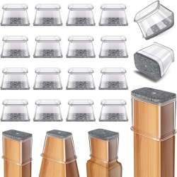 Set 24 Protecții din Silicon Transparent Typec Home pentru Picioare de Scaun Dreptunghiulare, Lățime 19-25 mm x Lungime 28-38 mm, Glisoare cu Bază Termofuzionată din Pâslă Anti-Zgârieturi și Reducere Zgomot, pentru Parchet și Gresie