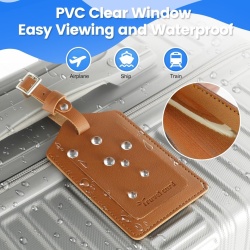 Set 4 Etichete de Bagaj din Piele Ecologică PU cu Clapetă de Confidențialitate, Curea Reglabilă cu Cataramă, Cartonaș de Date Adresă și Nume, 7 x 11.8 cm, 4 Culori (Roșu, Galben, Albastru Închis, Maro) - Img 4