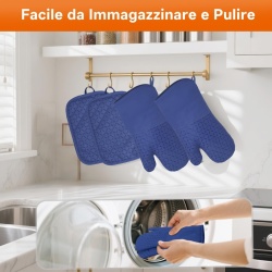 Set 4 Piese Mănuși de Bucătărie și Suporturi pentru Oale, Rezistente la Temperaturi Înalte (Până la 300°C / 572°F), Lungime Extinsă 32 cm, Silicon Anti-Alunecare, Albastru - Img 5
