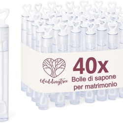 Set 40 Tuburi Baloane de Săpun pentru Nuntă , Tuburi cu Mâner în Formă de Inimă, Soluție Inclusă, Design Alb