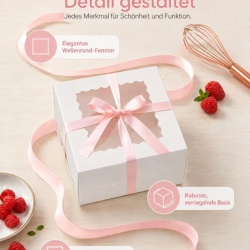 Set 5 Cutii pentru Tort cu Fereastră și 5 Baze Rotunde Cartonate de 25x25 cm, Albe - Img 4