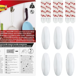 Set 6 Cârlige Adezive Decorative Medium Command 3M, Culoare Alb, Capacitate Susținere 1.3 kg / cârlig (Total 9 Benzi adezive incluse), Montare Fără Găurire - Img 4
