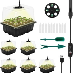 Set 6 Tavă Germinare Semințe RIOGOO cu Lumină LED, Control Inteligent, Luminozitate și Umiditate Reglabile, Kit Complet Mini-Seră