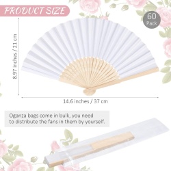 Set 60 Evantaie Pliabile din Bambus și Hârtie Albă Typec Home cu 60 Săculeți din Organza, Evantaie de Mână Elegante pentru Mărturii de Nuntă, Oaspeți, Botez, Evenimente Estivale și Proiecte Creative DIY - Img 6