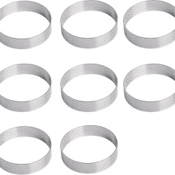 Set 8 Inele Typec Home pentru Desert Ø 8 cm din Oțel Inoxidabil cu Perforații pentru Coacere, Forme Rotunde Antiaderente pentru Prăjituri, Mousse și Mini-Tarte (Înălțime 2 cm)