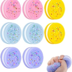 Set 8 Jucării Antistres Squishy în Formă de Biscuit, Spumă Moale TPR cu Revenire Lentă (2 Galben + 2 Albastru + 2 Roz + 2 Mov), Dimensiuni 3.8 x 1 cm