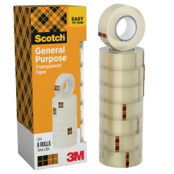Set 8 role bandă adezivă transparentă Scotch 508, 19 mm x 33 m, uz universal pentru birou, școală și casă