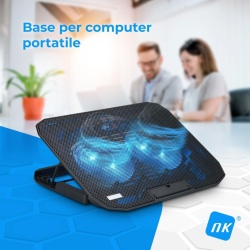 Stand / Cooler pentru Laptop NK cu 2 Ventilatoare Silențioase LED (12 - 17 Inch), 5 Nivele de Înălțime Ajustabile, 2 Porturi USB și Funcție de Răcire Rapidă, Negru - Img 7
