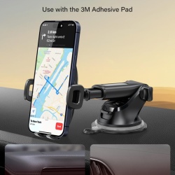 Suport Auto pentru Telefon APPS2Car, Fixare cu Ventuză Gel și Pad Adeziv 3M pe Parbriz sau Bord, Braț Telescopic Reglabil, Rotație 360°, Buton Quick-Release, Compatibil 4.7 - 6.8 Inch, Negru - Img 3
