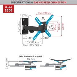 Suport TV Plat/ Curbat de perete Barkan 2300.B, reglabil, 19"-39", 25 Kg, Negru - Img 7
