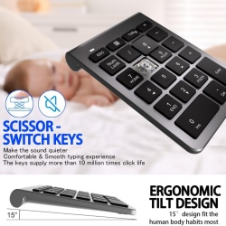 Tastatură Numerică Wireless Bluetooth cu 22 de Taste, Numpad Portabil Slim cu Conexiune Bluetooth 5.0, Taste Silențioase de Tip Foarfecă, Compatibilă Laptop, MacBook, Windows, macOS, Android și iOS - Img 4