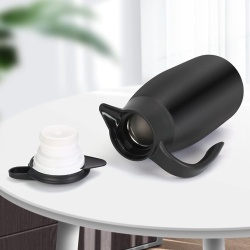 Termos cana termica pentru cafea si ceai, 2 Litri (70 oz), din inox alimentar cu pereti dubli vidati, cana izoterma mentinere cald/rece, capac cu buton de turnare, Argintiu/Negru - Img 4
