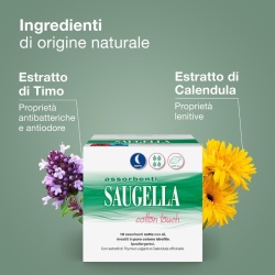 Absorbante de Noapte cu Aripioare Saugella Cotton Touch, 100% Bumbac, Protecție Activă cu Extract de Cimbru (Thymus Vulgaris), Hipoalergenice, 36 Bucăți - Img 7