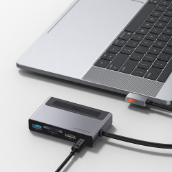 Adaptor HUB Baseus 6in1 multifunctional with power switch USB Type C - USB Type C Power Delivery 100 W / HDMI 4K 60 Hz / SD and microSD memory card reader / USB 3.2 Gen 1 / 3,5 mm mini jack gray (CAHUB-DA0G) - Img 2