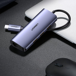 Adaptor multifunctional Ugreen HUB USB Tip C - 3 x USB / Ethernet RJ-45 / micro USB gri (CM252) - Img 3