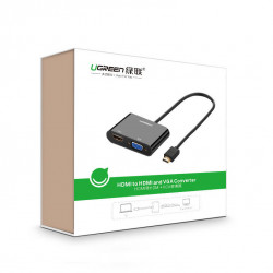 Adaptor Ugreen mini HDMI (male) - VGA (female) / HDMI (female) + mini jack 3,5mm (female) black (CM101) - Img 2