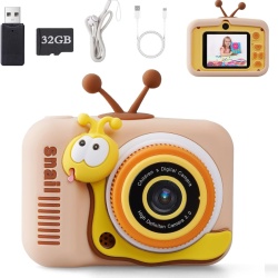 Aparat foto digital pentru copii model Melc, video Full HD 1080p, ecran IPS 2.0 inch, 44 rame foto, 5 jocuri educative, pentru fete și băieți 3-10 ani