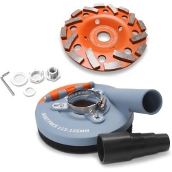 Aparatoare de aspirare a prafului pentru polizor unghiular (flex) 115–125 mm FANZWORK, include disc oala diamantat 125 mm pentru slefuit beton, sapa si adeziv gresie, calitate profesionala