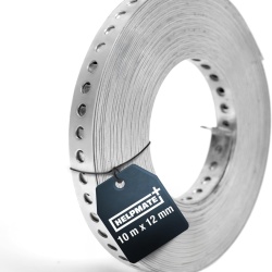 Bandă Perforată de Montaj HELPMATE 10 m x 12 mm , Oțel Galvanizat Sendzimir, Chingă Metalică Flexibilă pentru Fixare Cabluri, Țevi, Grinzi și Lucrări de Construcție/DIY, Argintiu