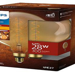 Bec LED vintage Philips Classic-Giant G200, E27, 4.5W (28W), 300 lm, lumina calda tip flacara (1800K), Auriu, 28.6x20.2 cm