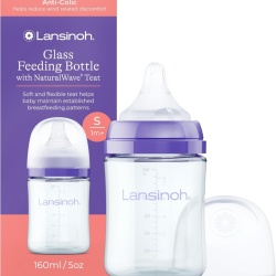Biberon din sticla Lansinoh cu tetina NaturalWave, 160ml, fara BPA, biodegradabil