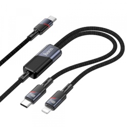 Cablu Date si Incarcare USB-C - Lightning / USB-C HOCO U139 2in1, 100W, 1.2m, Negru