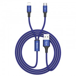 Cablu de date 2 in 1 Baseus Rapid 2in1 USB cable Lightning / micro USB 3A 1.2m albastru