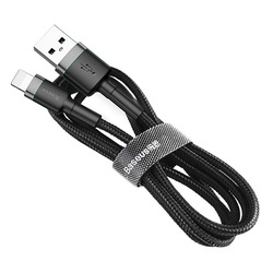 Cablu Lightning pentru iPhone, QC3.0 , 2.4A , 2M, BASEUS Cafule Durable Nylon, negru+gri