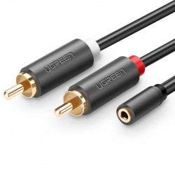 Cablu UGREEN AV102 2x RCA cable (Cinch) jack 3.5 mm 1m (black)