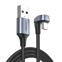Cablu unghi 90 din nailon Ugreen Cablu USB - USB Tip C 1 m 3 A 18 W incarcare rapida AFC FCP pentru jucatori gri (70313)