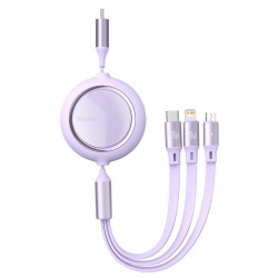 Cablu universal retractabil Baseus Bright Mirror 3in1 USB Type C - micro USB / USB Typ C / Lightning Power Delivery 100W 1,2m violet