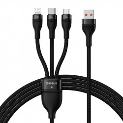 Cablu USB 3 in 1 Seria Baseus Flash II, USB-C + micro USB + Lightning, 66 W, 1,2 m (negru)