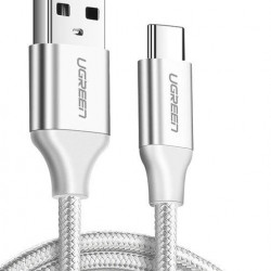 Cablu USB-C QC3.0 UGREEN placat cu nichel, 2m, cu dop de aluminiu alb