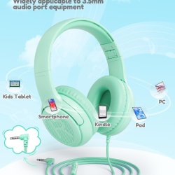 Căști Audio cu Fir pentru Copii awatrue AT2, On-Ear, cu Microfon, Limitare Volum 85/94 dB, Jack 3.5 mm cu Port de Partajare (ShareJack), Negru / Albastru - Img 3