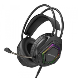 Casti Gaming 3.5mm Borofone BO105 Thunder, RGB, 2m, Negre