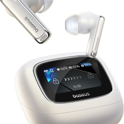 Casti True Wireless Baseus Bowie M2s Ultra, ANC, Smart Touch Display, Bluetooth 5.4, Hi-Res Audio, Alb