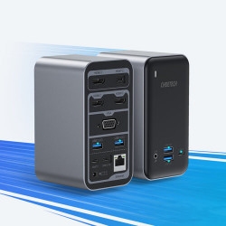 Choetech 15in1 HUB multifunctional USB Type C PD 100W - 4x USB 3.2 Gen1 (USB 3.0) / 4x USB Type C / 3x HDMI 4K / 1x VGA 1080p / 1x RJ45 1Gbps / 1x mini mufa 3,5 mm DC / (H1UB- mini jack / M21) - Img 4